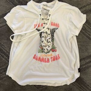 White Graphic Lace-Up Women Top